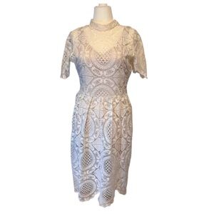 Joyfolie | Alexis crochet dress in cream| knee length | size medium